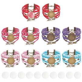 PH PandaHall Sublimation Blank Bracelets Kits, Heat Transfer Bracelet, 10 Pieces, 5 Colours, Multi-Strand Bracelets with 10 Pieces 25 mm Cabochons for DIY Bracelets Making