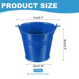 PATIKIL 2.7"x2.3" Small Metal Buckets with Handle, 12 Pcs Mini Galvanized Bucket Colorful Easter Buckets for Crafts Party Favors Decoration, Deep Blue