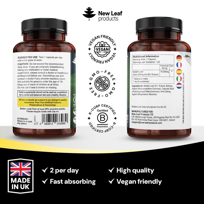 Mullein Leaf Extract for Lungs 15,000mg – High Strength 50:1