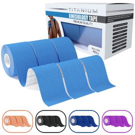 Titanium Sports Kinesiology Tape (3pack) - 5m Roll of Elastic Water Resistant Tape for Support & Muscle Recovery - Quality Sports Tape (Light Blue)