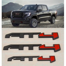 GMC SET OF 3 BLACK RED AT4 EMBLEM BADGE FIT GMC CANYON SIERRA HD YUKON DOOR TAILGATE