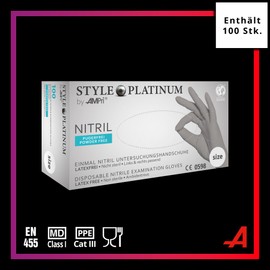 Med-Comfort Platinum Nitrile Gloves, Silver Grey, Platinum, Pack of 100, Size L, Powder-Free, Style Platinum by Med-Comfort: Nitrile Disposable Gloves, Disposable Gloves in Sizes XS, S, M, L, XL