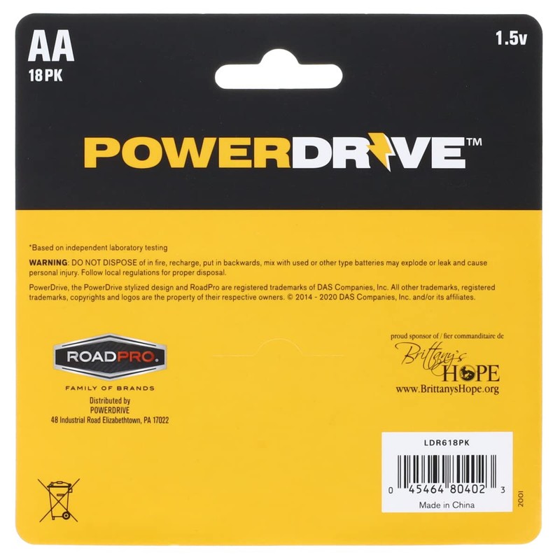 PowerDrive LDR618PK Alkaline AA Batteries - 18-Pack