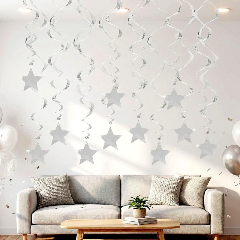 Sdfvsdg Silver Star Hanging Swirl Decorations Ceiling Swirl Foil Decoration