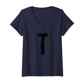 Womens Creative Bold Black Letter T - Design - Alphabet - Marker V-Neck T-Shirt