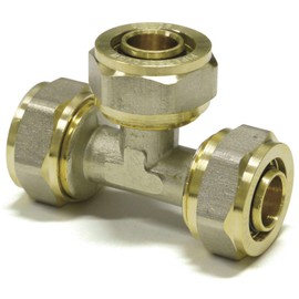 Pipetec Schraubfitting T-Stück 26 x 3mm - 20 x 2mm - 20 x 2mm für Aluverbundrohr DVGW, Mehrschichtverbundrohr Schraubsystem Klemmverschraubung Klemmringverschraubung Abzweig Abgang