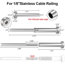 BLIKA 20 Pairs 4"x4" Invisible Cable Railing Kit, 1/8" Invisible Receiver and Swage Stud End for 2"x2", 4"x4" Wood/Metal Posts, 1/8" Cable Railing Hardware, Invisible Cable Railing Hardware