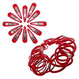 Topkids Accessories 30pcs Snap Hair Clips & Hair Elastics Hair Bands Hair Bobbles Hair Ties Sectioning Slide Hair Grip Hair Bendies Hair Sleepies For Girls, Women, Ladies, Kids (Red)