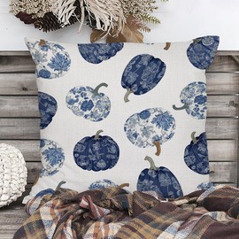 AOFANGGO Fall Pumpkins Chinoiserie Pillow Cover 18x18 inch Floral Print Autumn Themed Decorative Throw Pillows Outdoor Pillowcase Farmhouse Cushion for Couch Sofa Home Decor