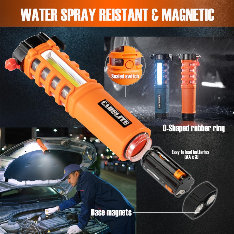 Emergency Car Flashlight with Seatbelt Cutter and Window Breaker, LED