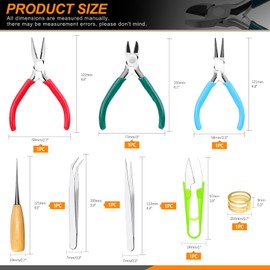Rustark 9Pcs Jewelry Pliers Set Includes Long Nose Pliers, Diagonal Wire Cutter, Round Nose Pliers, Tweezers, Jump Ring Opener, Awl, Scissors with Storage Bag for Jewelry Making Repair