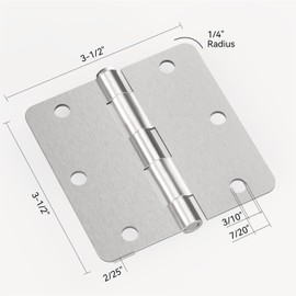 AmzGod Door Hinges Brushed Nickel - 3 Pack 3.5 Inch Rounded Interior Satin Nickel with 1/4" Radius Corners - 3 1/2 Inches Silver Residential Standard Door Hardware