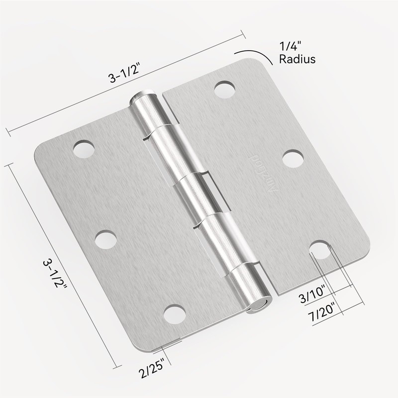 AmzGod Door Hinges Brushed Nickel - 3 Pack 3.5 Inch