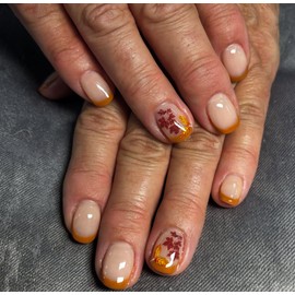 Maple Press on Nails Fall Short Square Fake Nails Red Yellow Maple Leaf Design False Nails Orange French Tip Acrylic Nails Glossy Glue on Nail Thanksgiving 24pcs Nail Press ons for Women