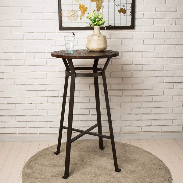 glitzhome 42.5" H Rustic Steel Bar Table Round Wood Top