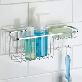 iDesign Gia Polished Stainless Steel Bathroom Suction Combo Organizer Basket - 11" x 4.25" x 4"