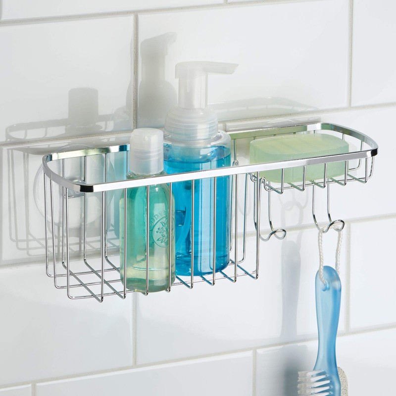 iDesign Gia Polished Stainless Steel Bathroom Suction Combo Organizer Basket