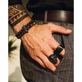 kh Set 2 Pulseras Caballero Calavera Corona Accesorio Onix Mate