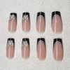 Uñas postizas de punta francesa negra a presión, uñas postizas