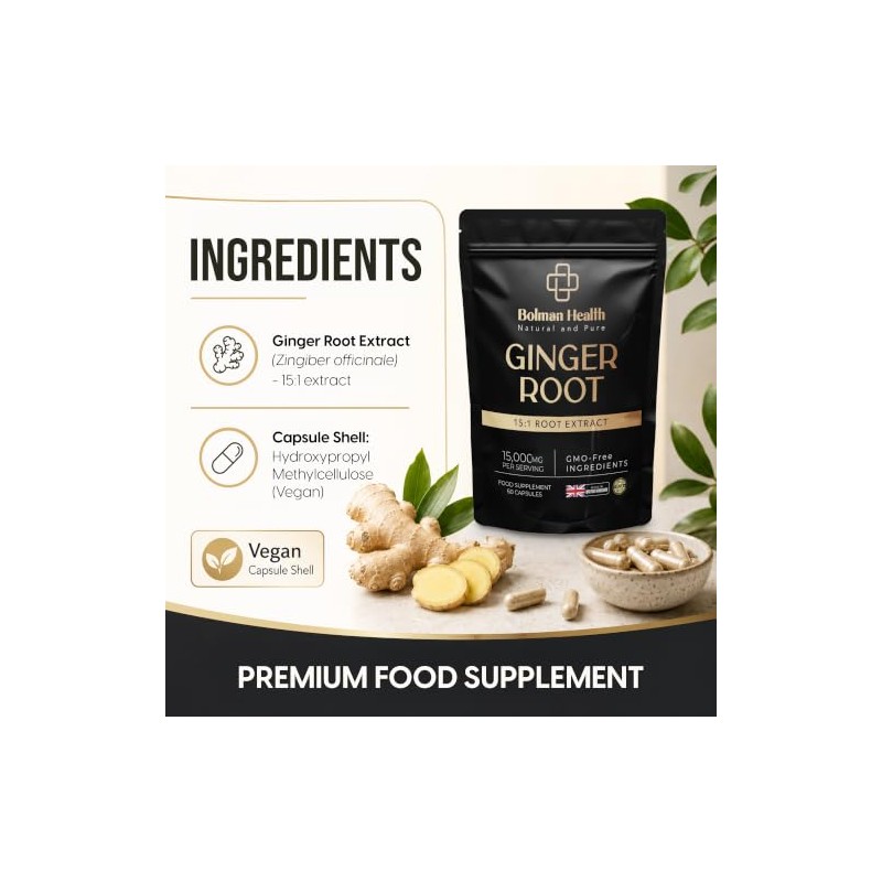 Ginger Root Extract 15:1 Capsules | 1000mg Extract | Equivalent