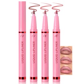 Noerrors 3 Colors Lip Stain Marker Pen Liquid Lip Liner Combo Kit, Matte Pink Long Lasting Waterproof High Pigmented Lip Liner Stain Pencil Quick Dry Liquid Lip Tint for Women Lip Makeup Set