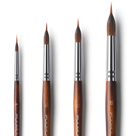 Watercolor Brushes Professional, Fuumuui 4Pcs Extended Needle Point Brushes Synthetic Extra Long Pinhead Brushes with Sable Body for Fine Detailing - Watercolor Acrylic Gouache Inks Painting