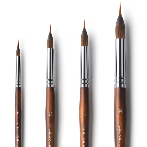 Watercolor Brushes Professional, Fuumuui 4Pcs Extended Needle Point Brushes Synthetic