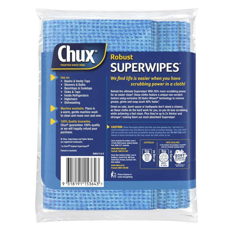 Chux Robust Superwipes Cleaning Cloths, Absorbent, Reusable and Washable Wipes,