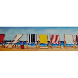 Old Tupton Ware Wall Hanging Art Tile (10 x 30 cm) - Deck Chairs
