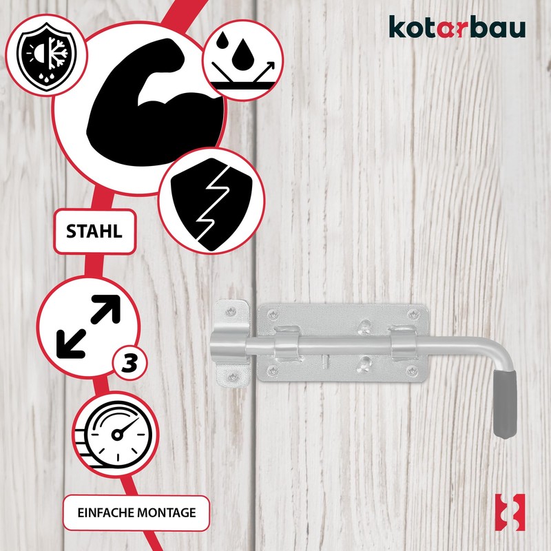 KOTARBAU® Garage Door Bolt Bolt Galvanised Silver with Rubber Handle
