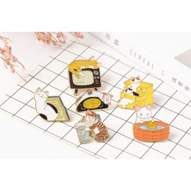 Cartoon Lapel Brooch Set Novelty Cute Cat Kitten Pins Badges For Women Children Clothing Backpacks Decor (Cat Set)