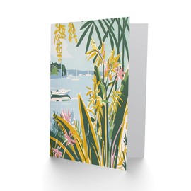 Artery8 Greeting Card Summer Marina Coastal Wildflowers Pastel Colour Blank For Him Or Her Art Birthday Card
