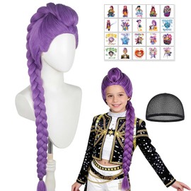LMT Wig1 Anime Cosplay Long Wig with Temporary Tattoo Stickers High Temperature Heat Resistant Synthetic Fiber for Kids & Adults, Breathable Hair Net for Carnival Outdoor Parties & Themed Events