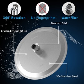 Voolan High Pressure Rain Shower Head - Rainfall Shower head Made of All Metal Stainless Steel - Comfortable Shower Experience Even at Low Water Flow (8 Inch, Brushed Nickel)