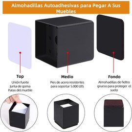 BAYLOVE 4 Piezas Elevador de Muebles, Patas para Cama, Capacidad de Carga de hasta 500 kg, Seguro y Estable, Altura Aumentada 5 cm Cúbico para Mesa Escritorio Sofá Bed(Negro)