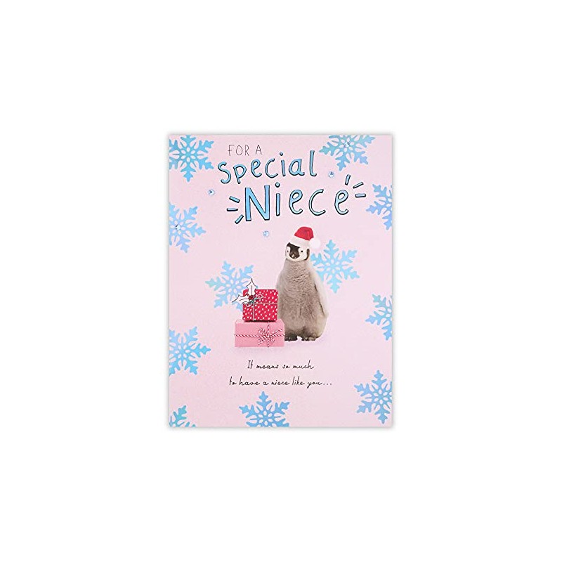 Clintons: Penguin With Presents Niece Christmas Card, Multi-Colour, 155 x