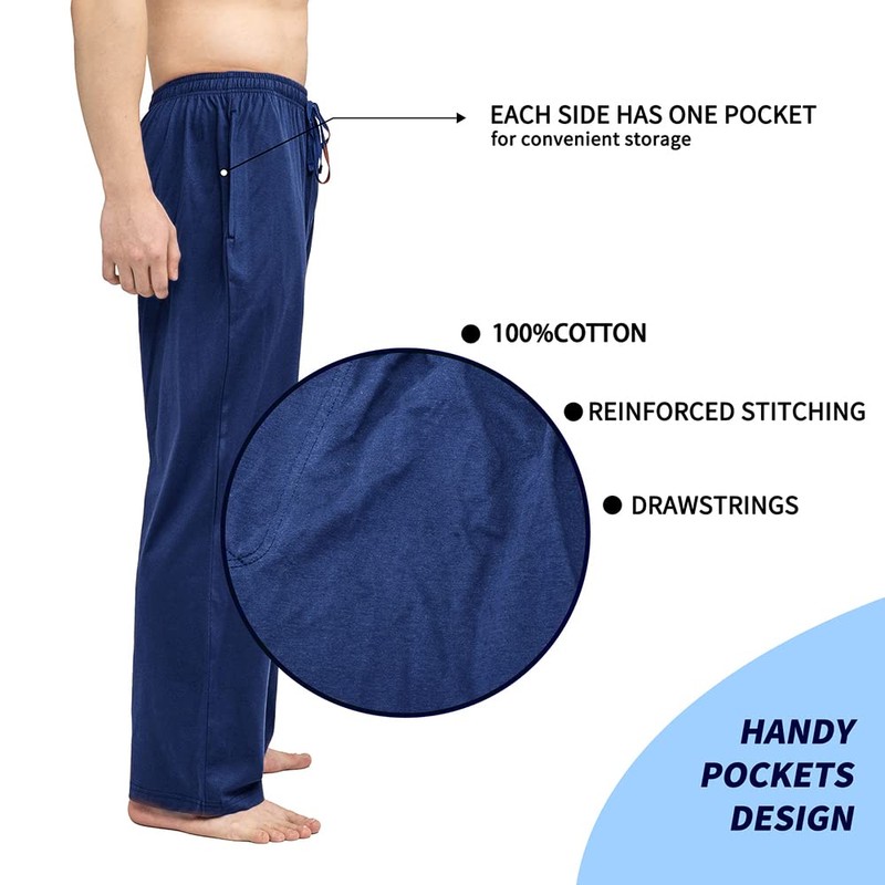 Bintangor Pantalones de pijama para hombre, 100% algodón, cintura elástica,