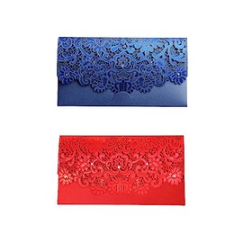 Laser Cut Money Gift Voucher Token Wallet Cards and Envelopes for Wedding Birthday Christmas New Home New Born (Blue and Red 2 cards)
