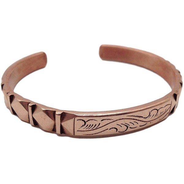 Healing Lama™ Hand Forged 100% Copper Bracelet. Unisex, Made with Solid and High Gauge Pure Copper. Helps Reducing the Joint Pain and Stiffness, Joint Related Inflammation and Skin Allergies. (Carved)