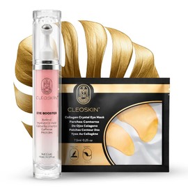 CLEOSKIN Kit Contorno de Ojos Dual: Crema Eye Booster con Retinol, Cafeína y Péptidos + 30 Pares de Parches de Hidrogel Colágeno Oro 24K – Tratamiento Completo para Ojeras, Bolsas y Líneas de Expresión.