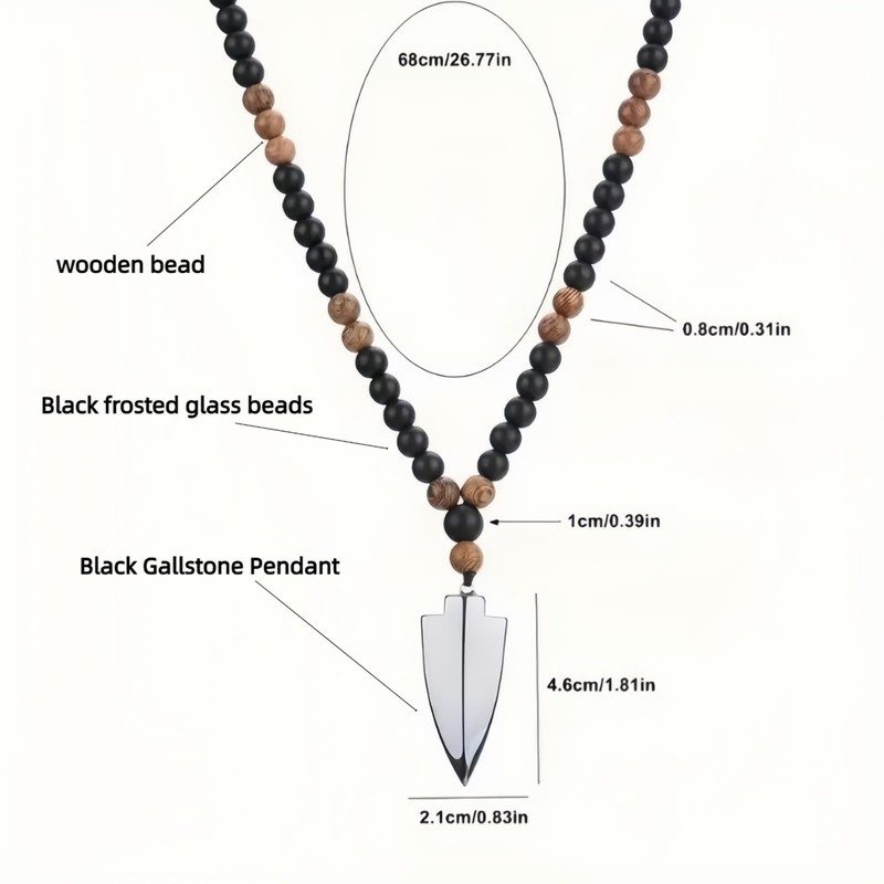 Joddfly Arrowhead Pendant for Men, Beaded Necklace,26.7Inche