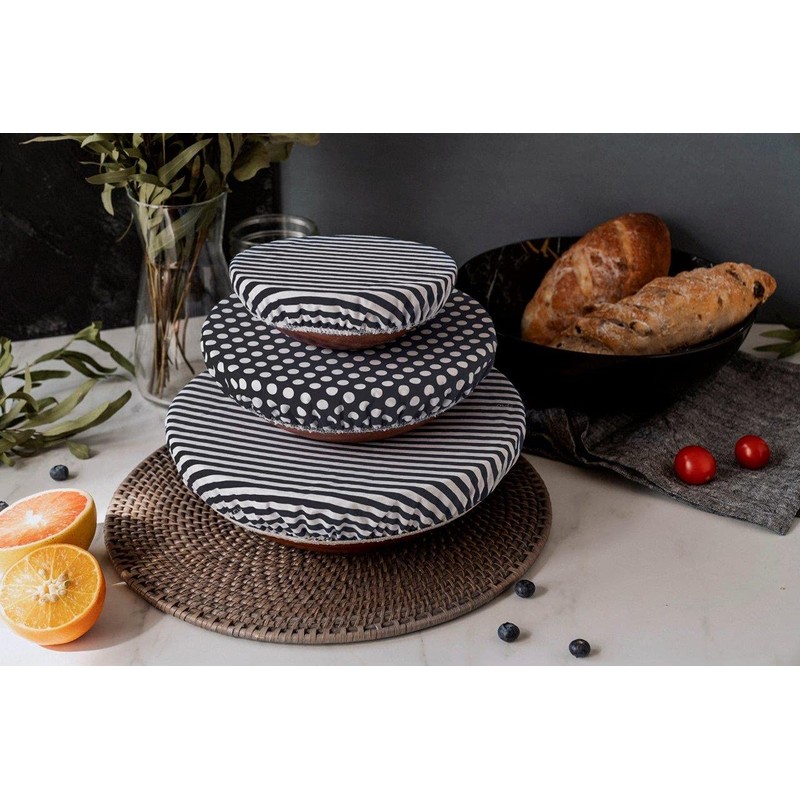 NUTS NULD12 Bowl Cover, Black Stripe, Set of 3, Tableware
