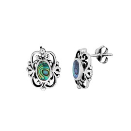 81stgeneration Women's 925 Sterling Silver 13 mm Abalone Filigree Vintage Style Stud Earrings