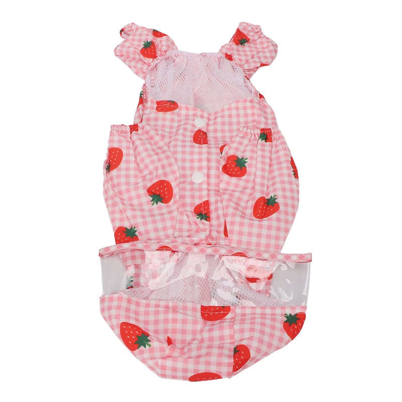 Dog Raincoat Hooded Reflective Breathable Lightweight Strawberry Patterns Puppy Rain