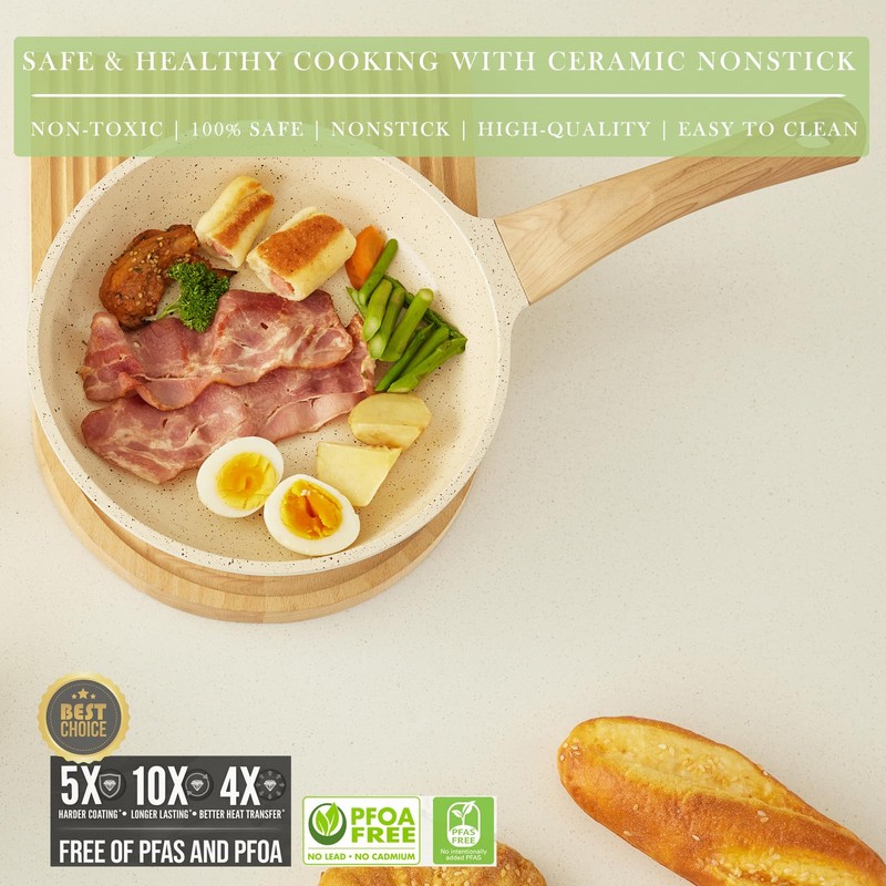 Vkoocy Non Stick Pots and Pans Set, Healthy Ceramic Cookware