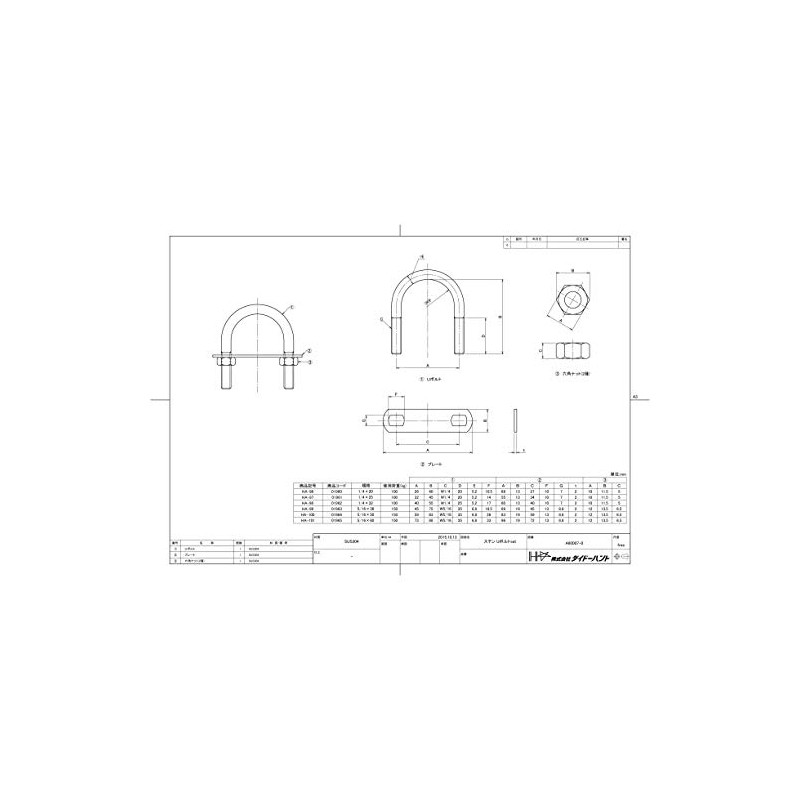 DAIDOHANT Stainless Steel U-Bolt Set [W1/4 (for 10A, with nut