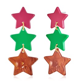 Colored Stars Christmas Earrings for Women,Cute Stars Dangle Drop Earrings Christmas Jewelry Gifts