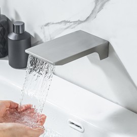 HAMOLER High Flow Waterfall Tub Spout Bathroom Sink Spout for Bathroom Vanity Sink Faucet Sprayer Wall Mount Waterfall Tub Spouts Without Diverter, Brushed Nickel