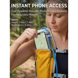 Hydration Pack Backpack with 2L Water Bladder - Lightweight Hiking Daypack with Zipper Shoulder Phone Pocket (Fits Max Size Phones) - Quick-Lock Helmet Clip - Cycling, Rave, Running & Music Gear