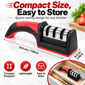 Red Carbon Steel Quick Knife Sharpener with Non-Slip Base for Kitchen, Chef, Camping and Outdoor Knives